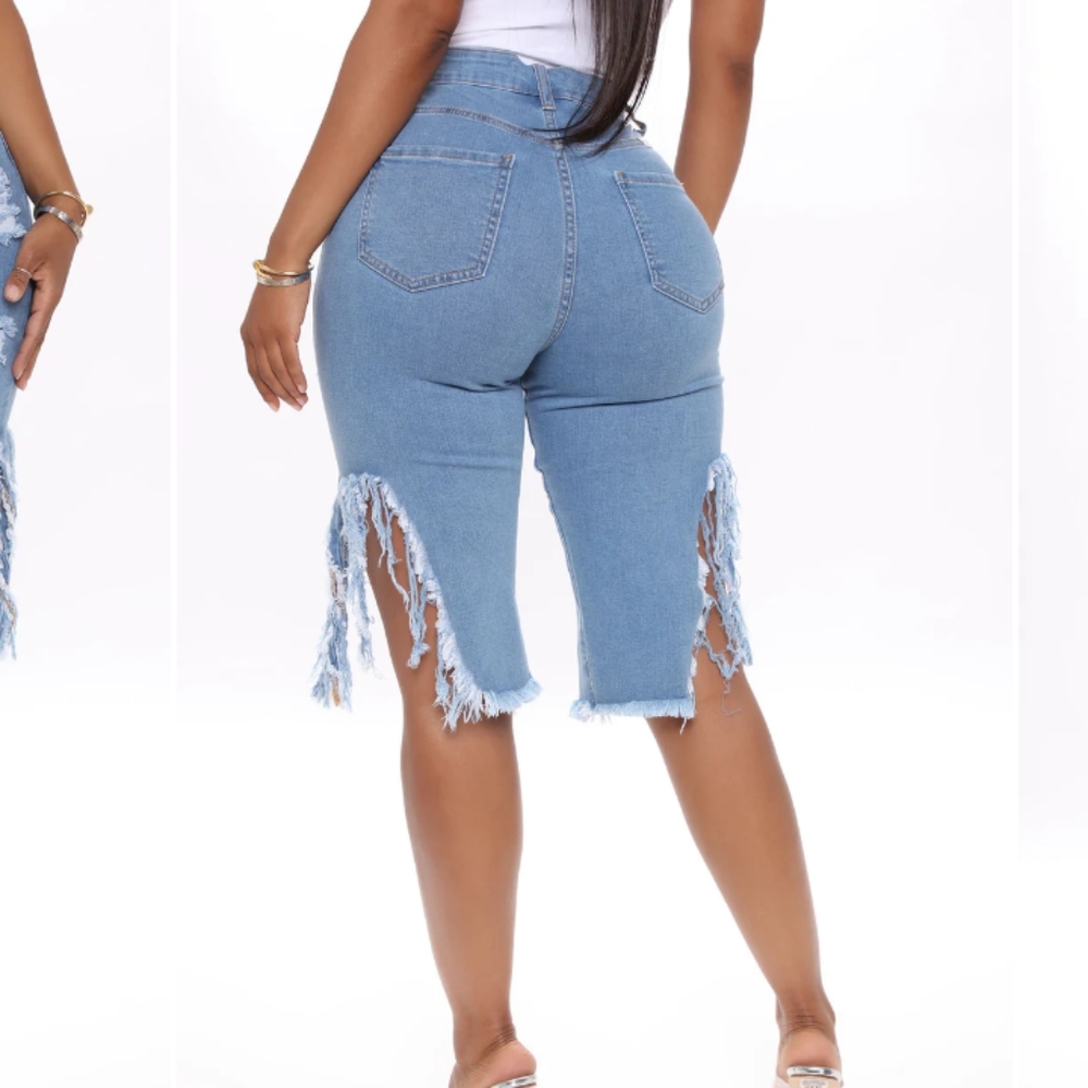 Savage Custom Distressed Bermuda Knee Shorts - Picture 5 of 16